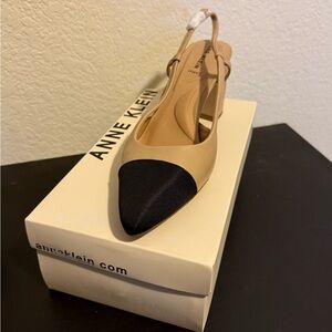 Anne Klein Beige and Black Slingback Heels
